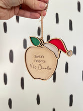 Load image into Gallery viewer, Santa’s favorite teacher apple ornament
