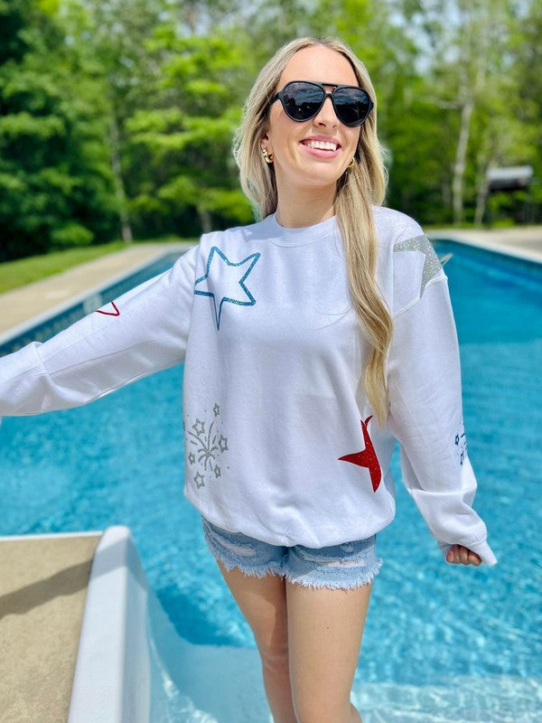 360 Fourth Of July Patriotic Glitter Sweatshirt