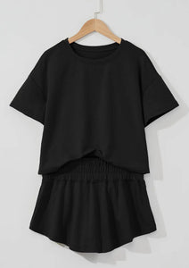 Cropped tee and ruffle skort set