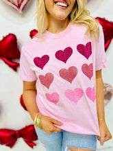 Load image into Gallery viewer, 9 Multi Colored Glitter Hearts Tee
