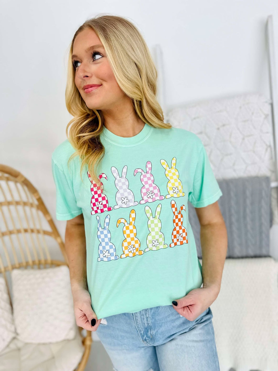 4 Checkered Bunny Stack DTF Tee