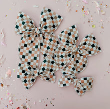 Load image into Gallery viewer, Neutral colored checkered bow
