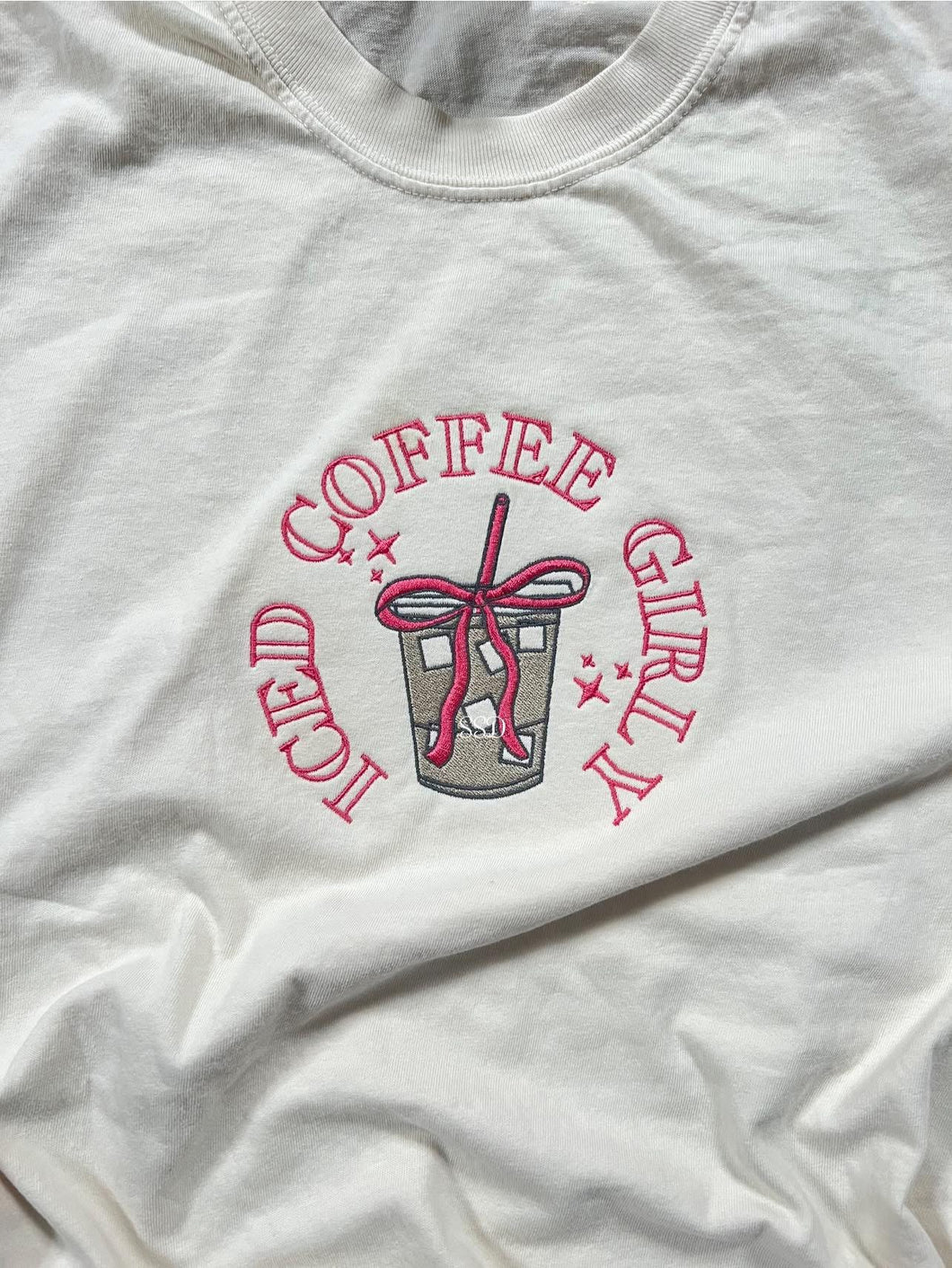 Iced coffee girly embroidered center
