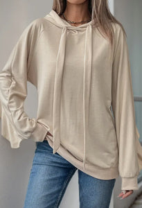 Ruffled long sleeve hooded sweatshirt