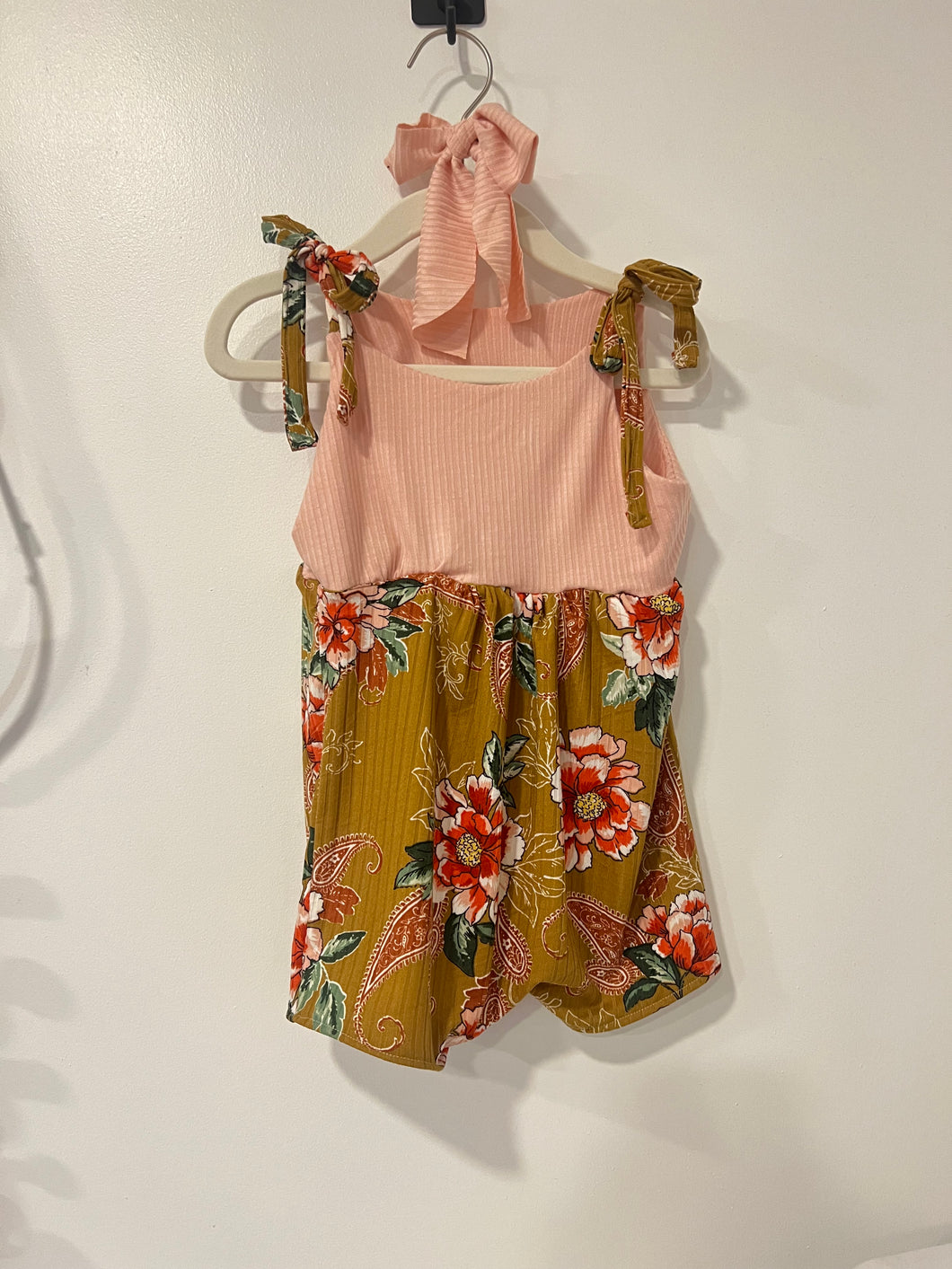 2/3 T tie strap romper with TWO matching bows