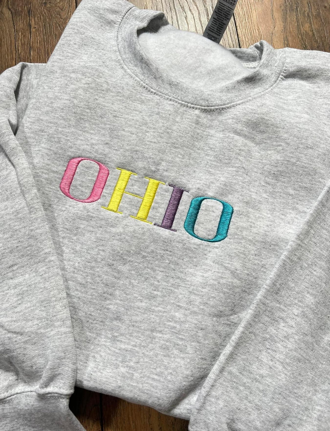 Custom rainbow print embroidered crew