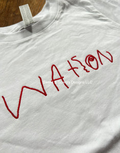 Custom writing embroidered