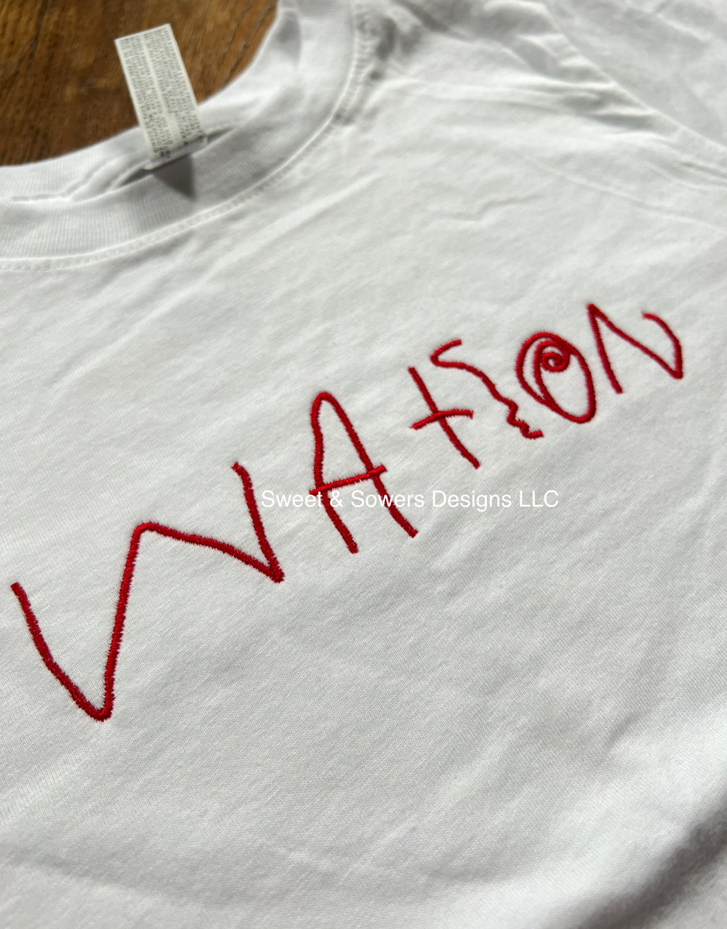 Custom writing embroidered