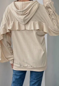 Ruffled long sleeve hooded sweatshirt