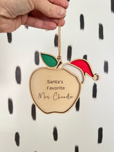 Load image into Gallery viewer, Santa’s favorite teacher apple ornament
