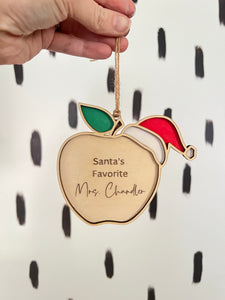 Santa’s favorite teacher apple ornament