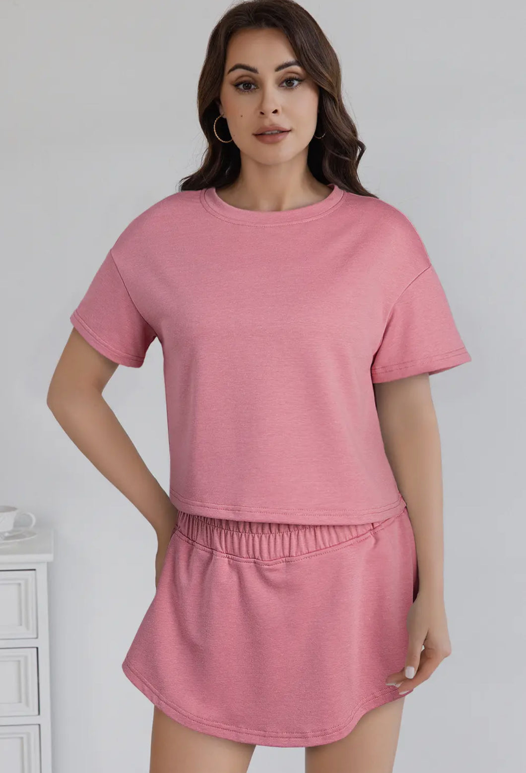 Cropped tee and ruffle skort set