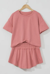 Cropped tee and ruffle skort set