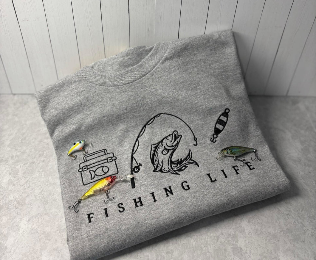 Fishing life icon embroidered