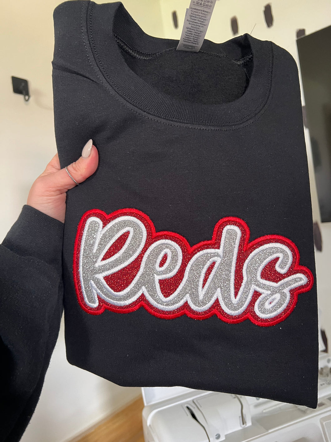 Reds double layer embroidered glitter