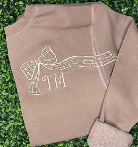 Gingham bow with initials- embroidered