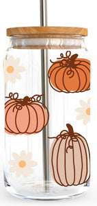 Pumpkins and daisies glass