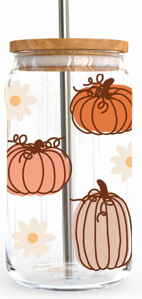 Pumpkins and daisies glass