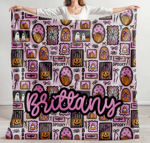 Pink Halloween collage blanket