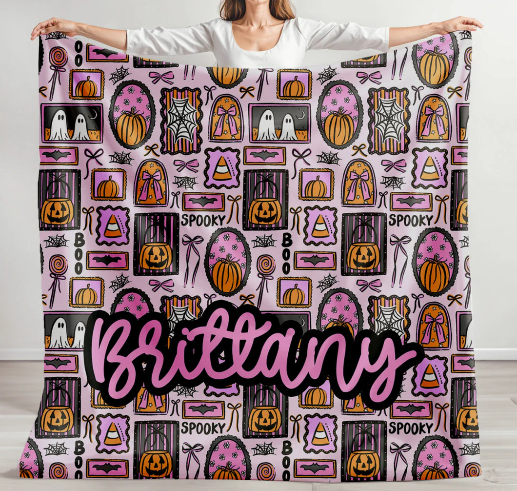 Pink Halloween collage blanket