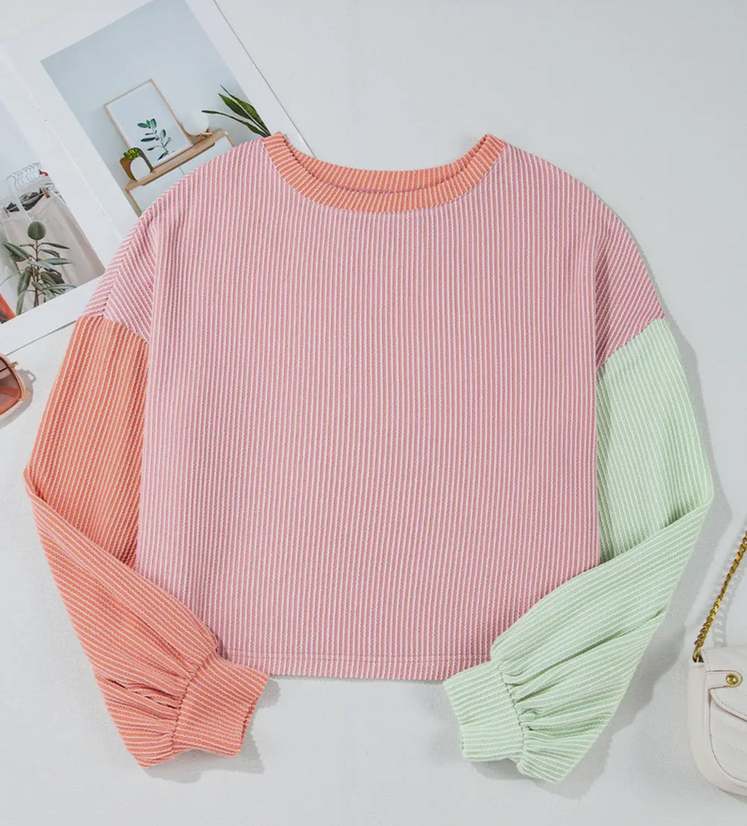 Ribbed knit Colorblock drop shoulder