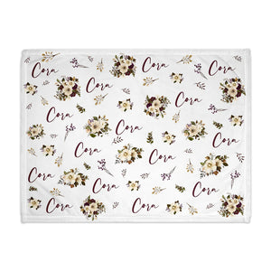 Magnolia Floral Pattern Personalized Baby Blanket