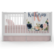 Load image into Gallery viewer, Navy and blush large initial name blanket
