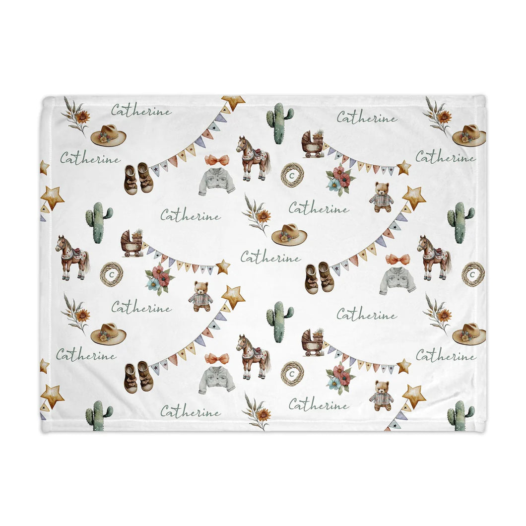 Cowgirl Pattern Personalized Baby Blanket