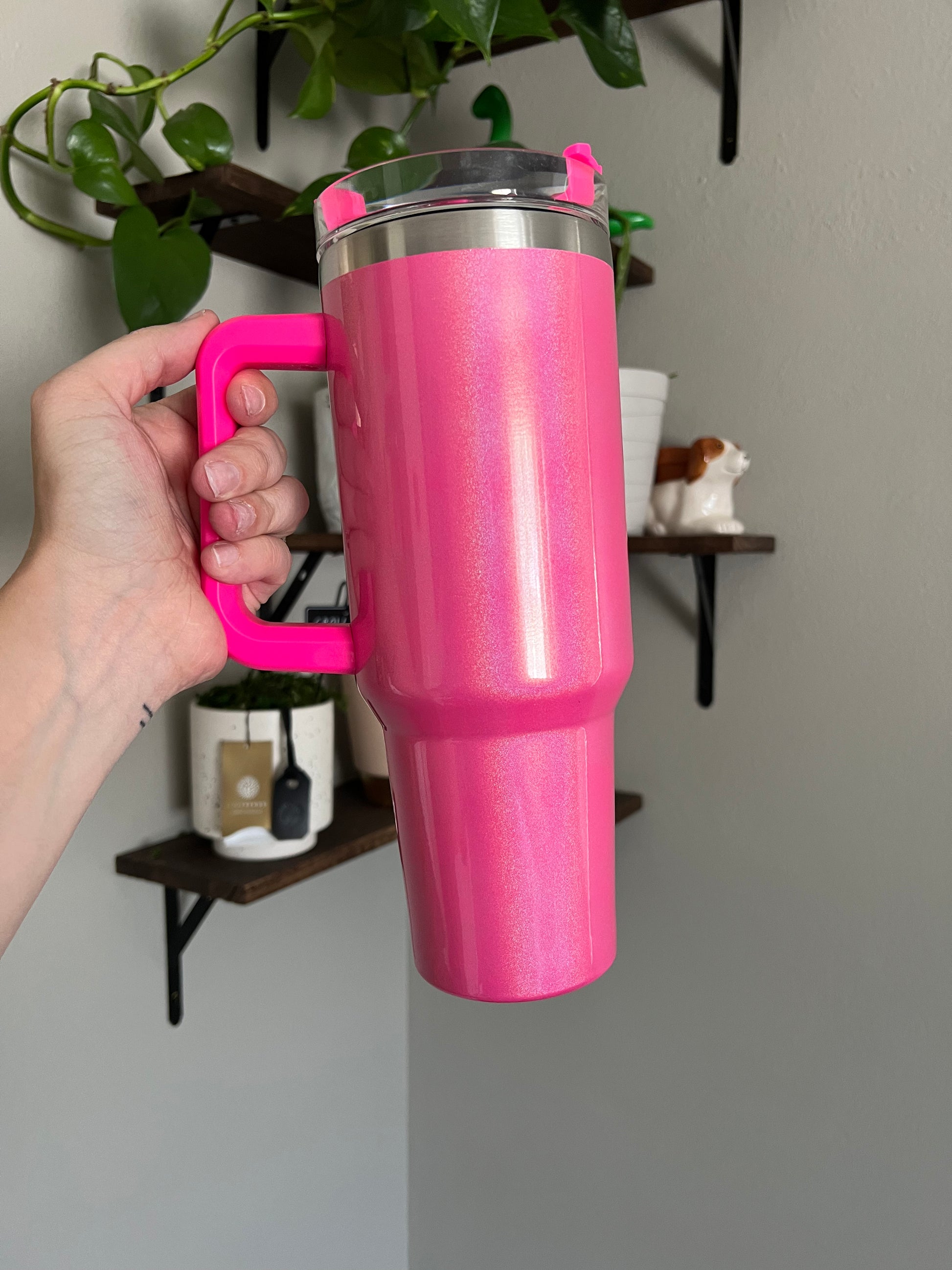 40 oz Shimmer Tumbler with Handle in Light Pink